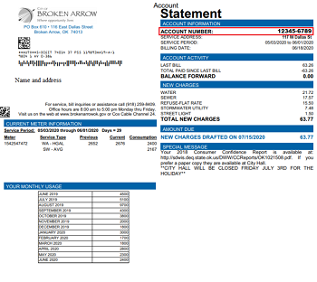 Image of a bill with the account number located in the upper left area