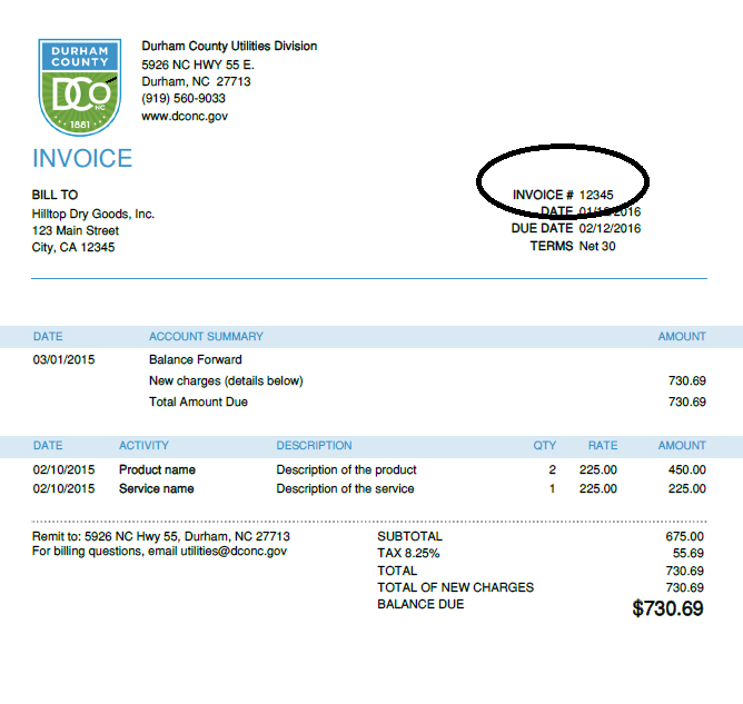 Image of a bill with the account number located in the upper left area