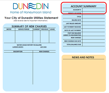 Image of a bill with the account number located in the upper left area