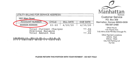 Image of a bill with the account number located in the upper left area