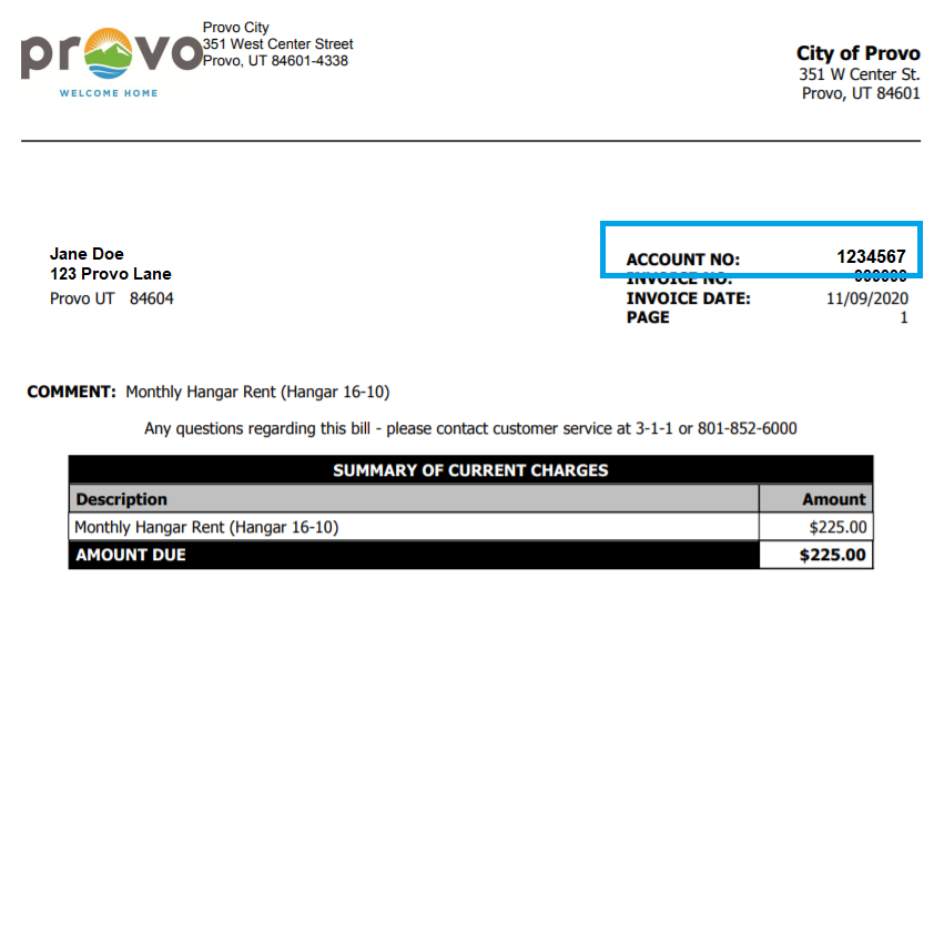 Image of a bill with the account number located in the upper left area